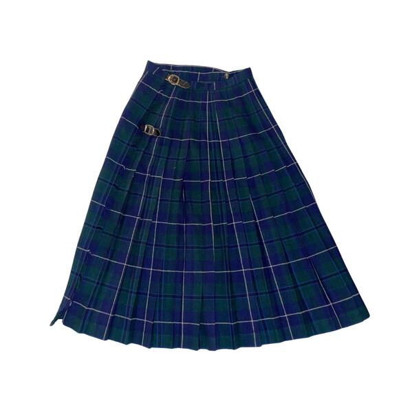 Vintage Glengary Pleated Kilt Pleated Wrap Navy Blue Wool Scotland Size SM - Picture 1 of 4